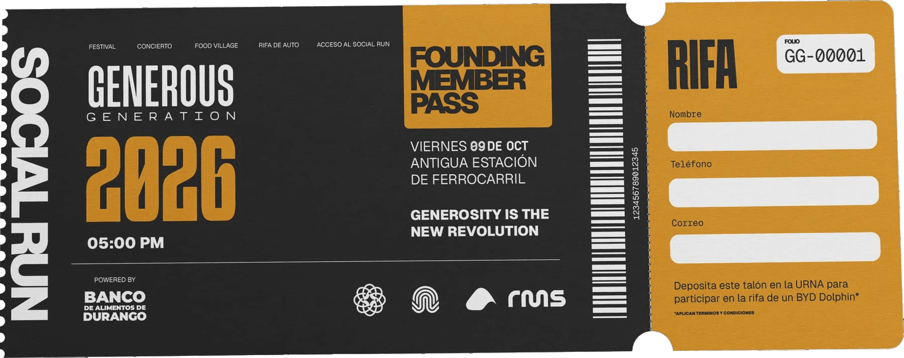Founding Member Pass del Social Run 2026: festival, concierto, food village y rifa de auto. Viernes 9 de octubre, 5:00 PM, Antigua Estación de Ferrocarril.